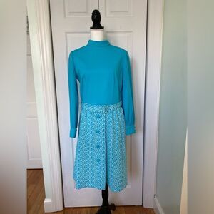 Vintage Mad Men 60s Turquoise Blue Secretary Dress